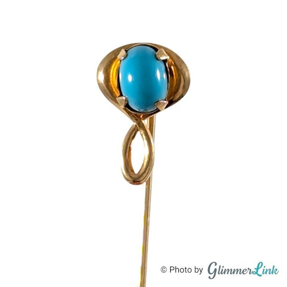 Vintage 12KT Gold Filled Oval Faux Turquoise Cabochon Unisex Stick Pin - Picture 2 of 10